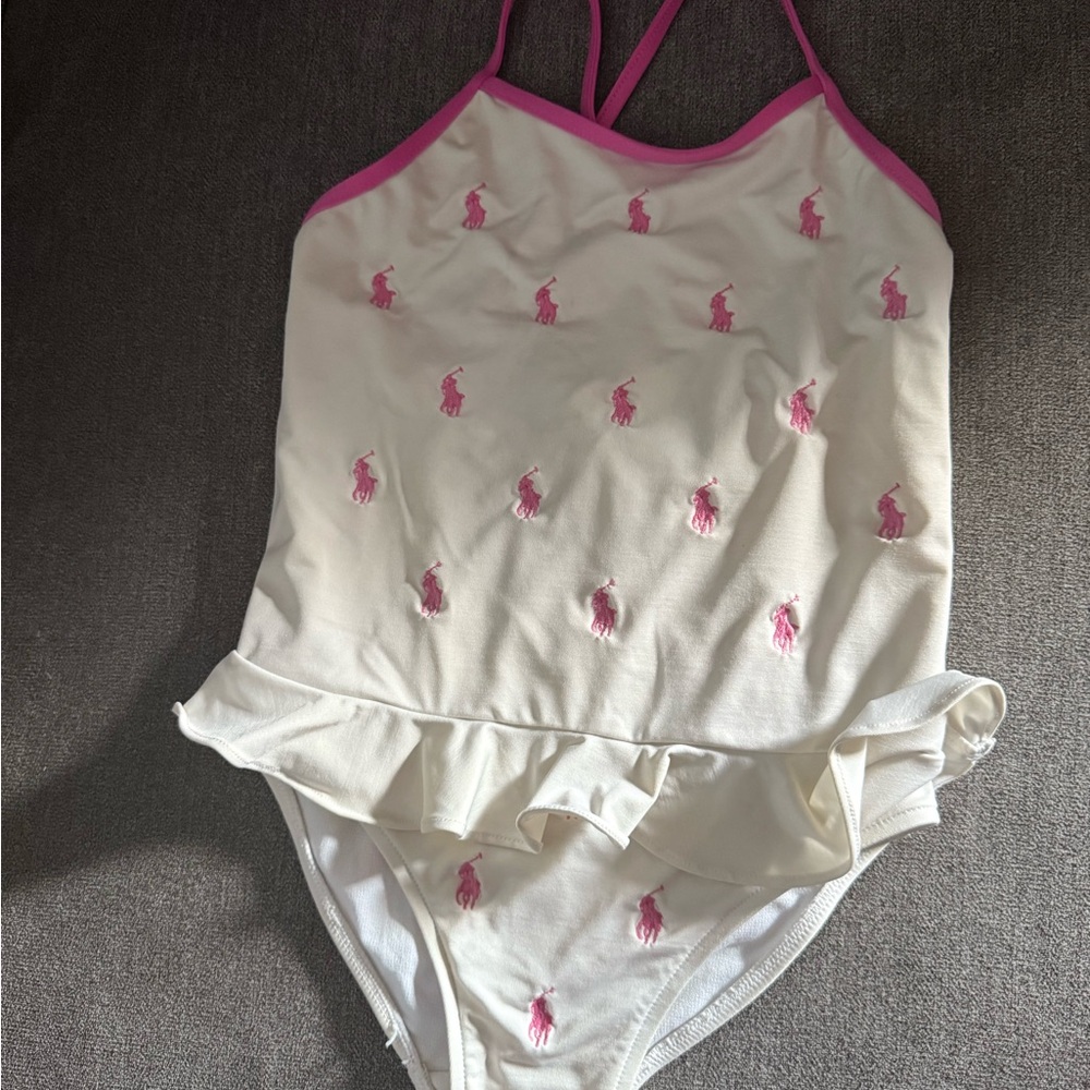 Ralph Lauren Kids Bodysuit in white with Pink Accents